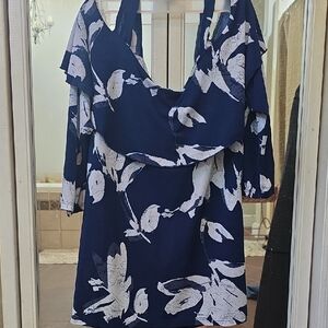 CLARA SUNWOO Navy and White Floral Mini Dress